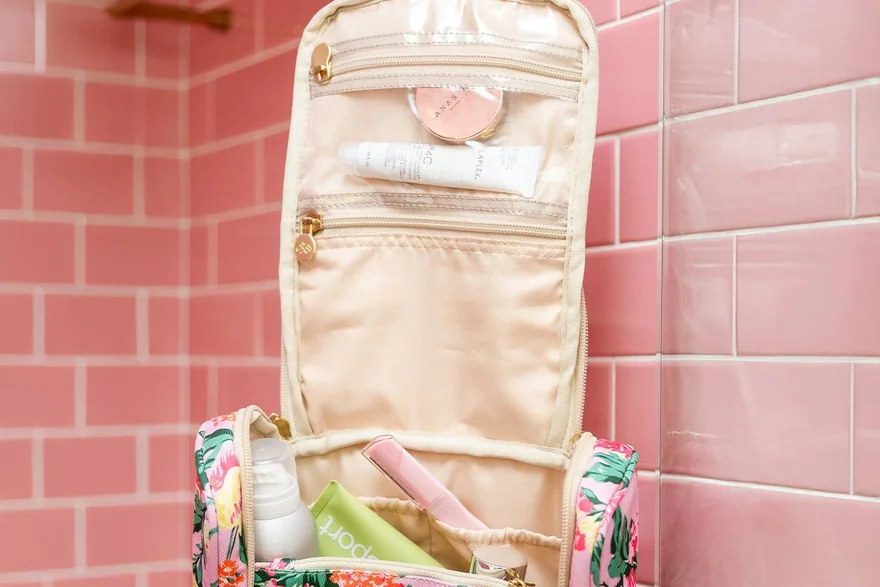 Cosmetic Bag with Shoulder Strap — Toiletry bag and cosmetic pouch specification