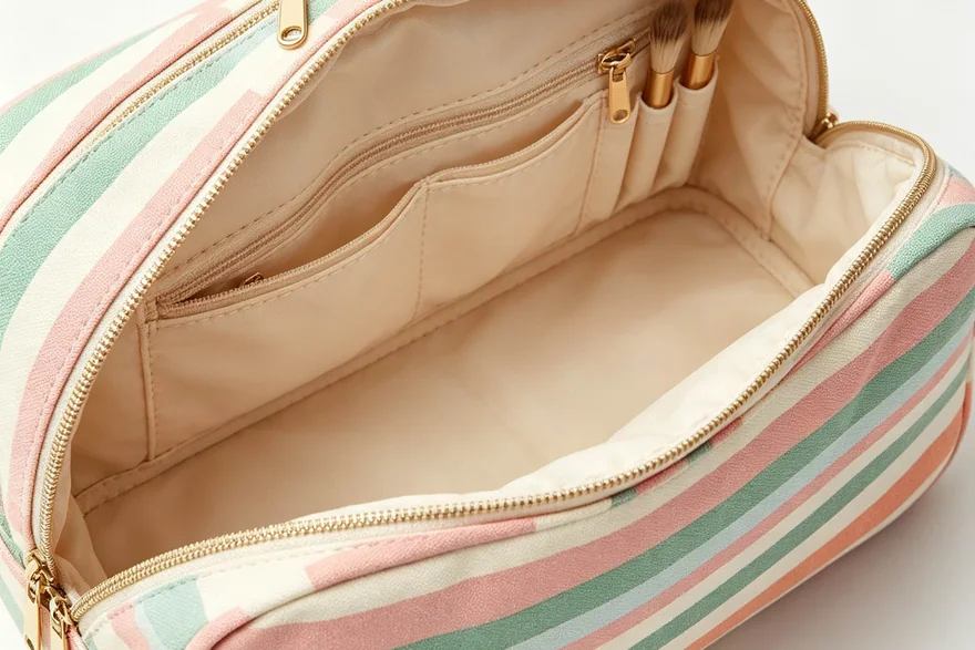 Toiletry Bags for Flight Attendants — Bulk cosmetic bag production detail
