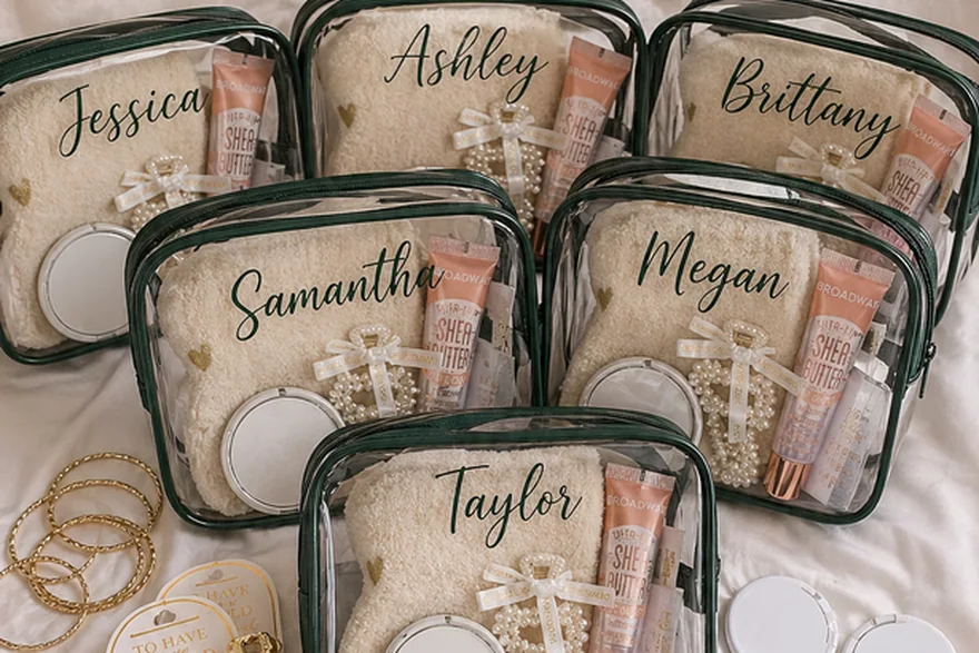 Wedding Favor Cosmetic Bags — Custom logo cosmetic bag sample